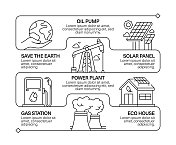 电力和能源线图标集和横幅设计