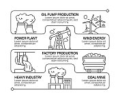 重型和电力工业线图标集和横幅设计 重型和电力工业线图标集和横幅设计