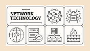 网络技术线图标集和横幅设计