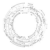 电路板风格的抽象圆形电子背景图案。