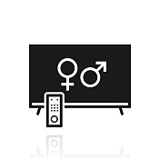 带有性别符号的电视。白色背景上反射的图标