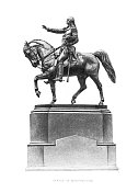美国总统乔治・华盛顿的马雕像，1898年雕刻
