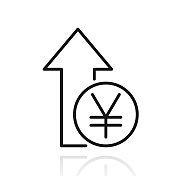 日元增加。白色背景上反射的图标