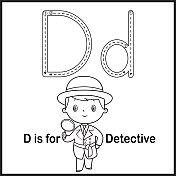 抽认卡字母D是侦探矢量插图