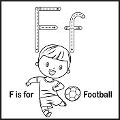 抽认卡字母F是足球矢量插图