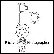 抽认卡字母P是摄影师矢量插图