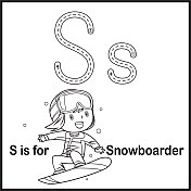 抽认卡字母S是滑雪板矢量插图