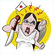 愤怒的女人拿着一把刀