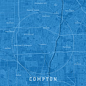 康普顿CA城市矢量道路地图蓝色文本