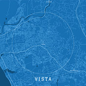 Vista CA城市矢量道路地图蓝色文本