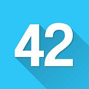 42 - 42号。图标在蓝色背景-平面设计与长阴影
