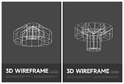 抽象黑白3D线框结构模型线海报矢量背景集合