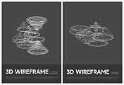 抽象黑白3D线框结构线形海报矢量背景集合