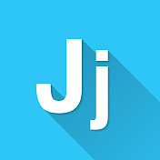 字母J -大写和小写。图标在蓝色背景-平面设计与长阴影