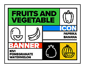 水果和蔬菜线图标集和横幅设计
