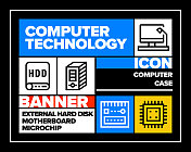 计算机技术线图标集和横幅设计