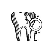 牙腔线图标，草图设计，像素完美，可编辑的笔画，牙医。