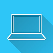移动PC图标在蓝色背景-平面设计与长阴影