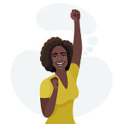 快乐的非裔美国妇女握紧拳头。