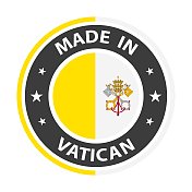 在梵蒂冈徽章矢量。有星星和国旗的贴纸。标志孤立在白色背景上。
