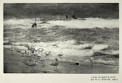 威廉・莱昂内尔・威利的港口酒吧，海景，海滩上的海鸥，暴风雨的大海，19世纪的艺术