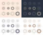 几何日落日落。复古的日出设计。焰火。标志或字母设计元素。径向日落光束矢量
