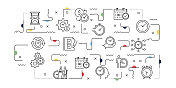 时间管理相关矢量横幅设计概念，现代线风格与图标