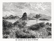 甜面包山，里约热内卢里约热内卢，巴西，木刻，1899年出版