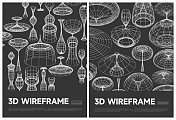 抽象黑白3D线框几何结构线条海报矢量背景集合