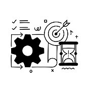 项目管理相关概念矢量插图。业务、项目、期限、策略。