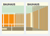包豪斯风格的现代极简主义建筑结构插画设计海报集，窗带墙