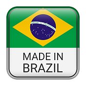 巴西制造徽章矢量。有星星和国旗的贴纸。标志孤立在白色背景上。
