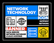 网络技术线图标集和横幅设计