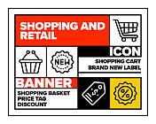 购物和零售线图标集和横幅设计