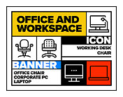 办公室和工作空间线图标集和横幅设计