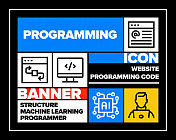 编程线图标集和横幅设计