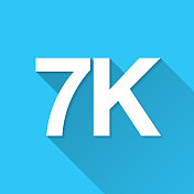 7K, 7000 - 7000。图标在蓝色背景-平面设计与长阴影