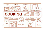 烹饪线图标集和横幅设计