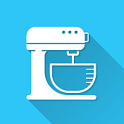 站混合器。图标在蓝色背景-平面设计与长阴影 站混合器。图标在蓝色背景-平面设计与长阴影