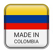 哥伦比亚制造徽章矢量。有星星和国旗的贴纸。标志孤立在白色背景上。