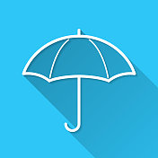伞。图标在蓝色背景-平面设计与长阴影
