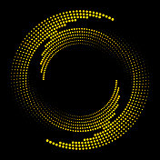 黑色背景上圆形圆点的黄色漩涡图案