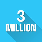 300万年。图标在蓝色背景-平面设计与长阴影