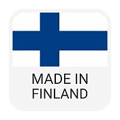 芬兰制造徽章矢量。有星星和国旗的贴纸。标志孤立在白色背景上。