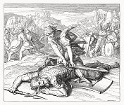 大卫杀死歌利亚(撒母耳记上17)，木刻，1860年出版