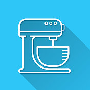 站混合器。图标在蓝色背景-平面设计与长阴影