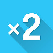 x2，两次。图标在蓝色背景-平面设计与长阴影