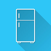 冰箱。图标在蓝色背景-平面设计与长阴影