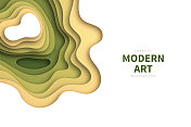 剪纸背景-绿色抽象波浪形状-新潮的3D设计