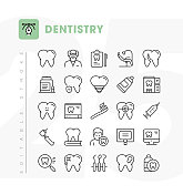 牙科线图标集。可编辑的中风。像素完美。